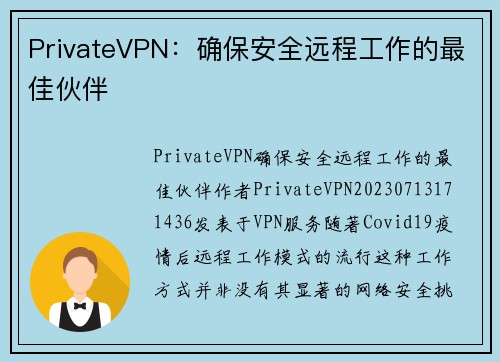 PrivateVPN：确保安全远程工作的最佳伙伴