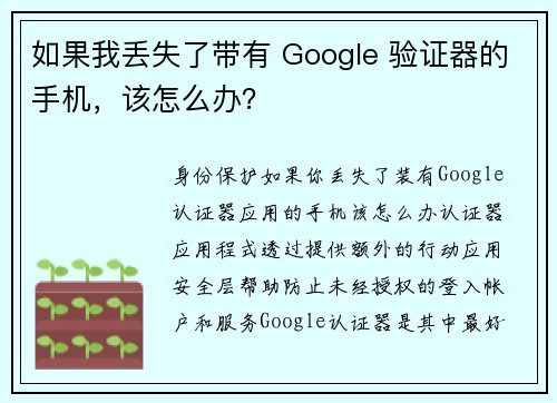 如果我丢失了带有 Google 验证器的手机，该怎么办？