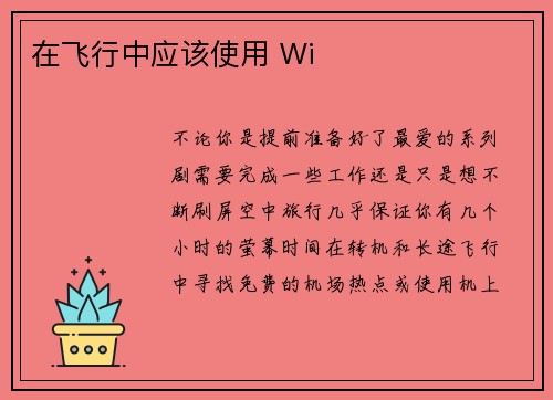 在飞行中应该使用 Wi